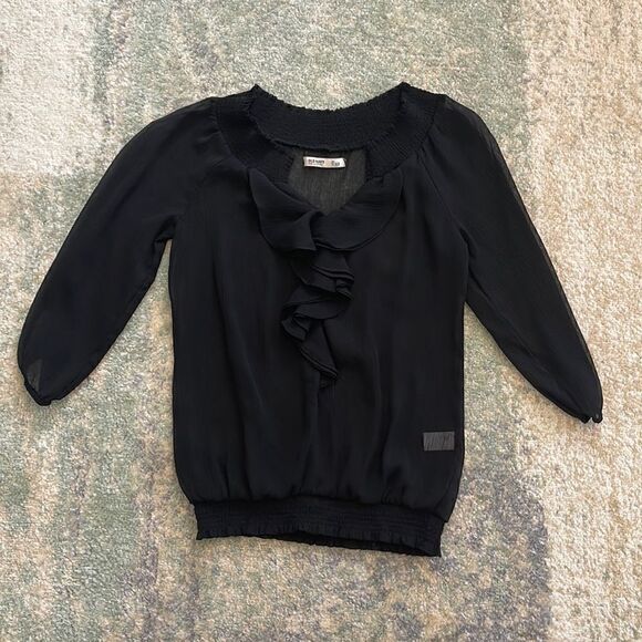 Old Navy Sheer Ruffle Front Blouse Black XS - Picture 1 of 3